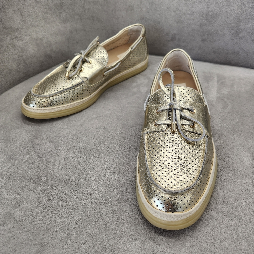Dolce Vita Loafers 10 Platinum Gold Leather Doris Perforated Metallic New $140 - Picture 6 of 16